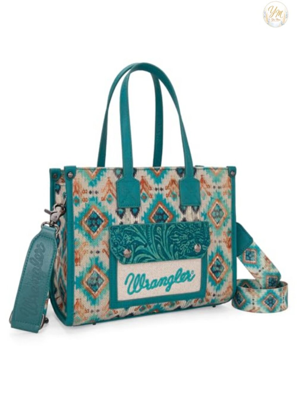 Aztec Tote Bag Canvas Cotton Vegan Leather Floral Flap Crossbody